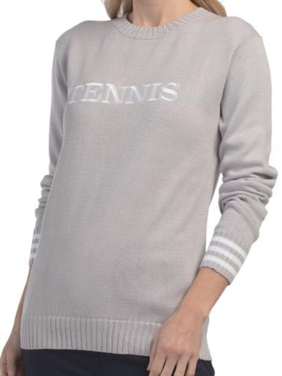 the bubble Sweaters - The Bubble Tennis Sweater LARGE ,GREY Striped Cuff Cotton Blend Womens NEW